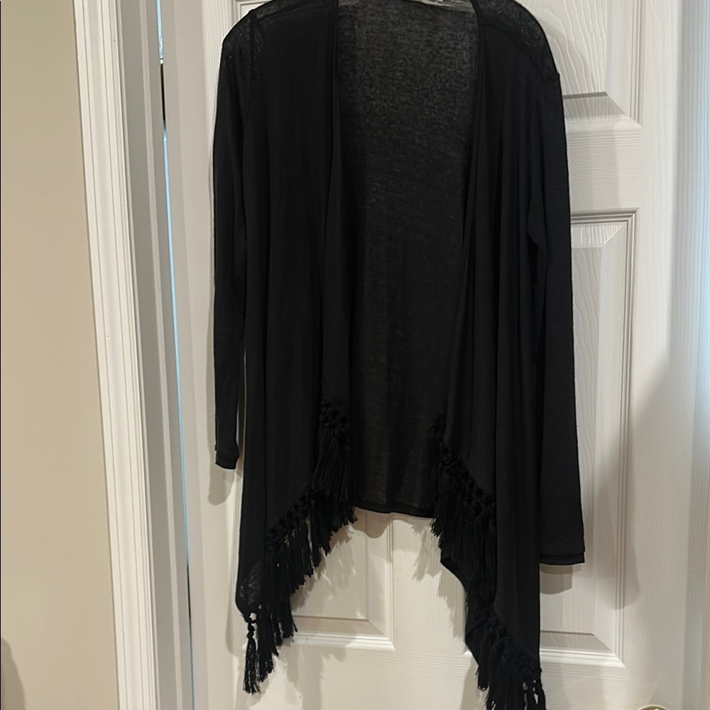 Black Fringe Open Cardigan